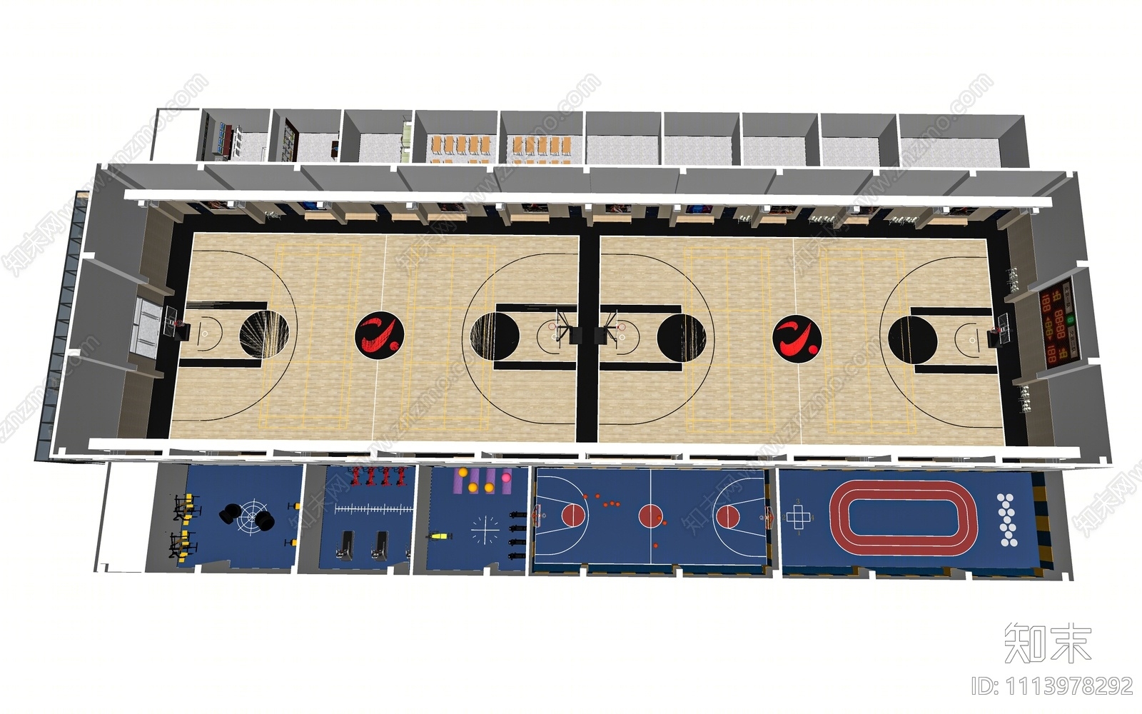 现代篮球场SU模型下载【ID:1113978292】