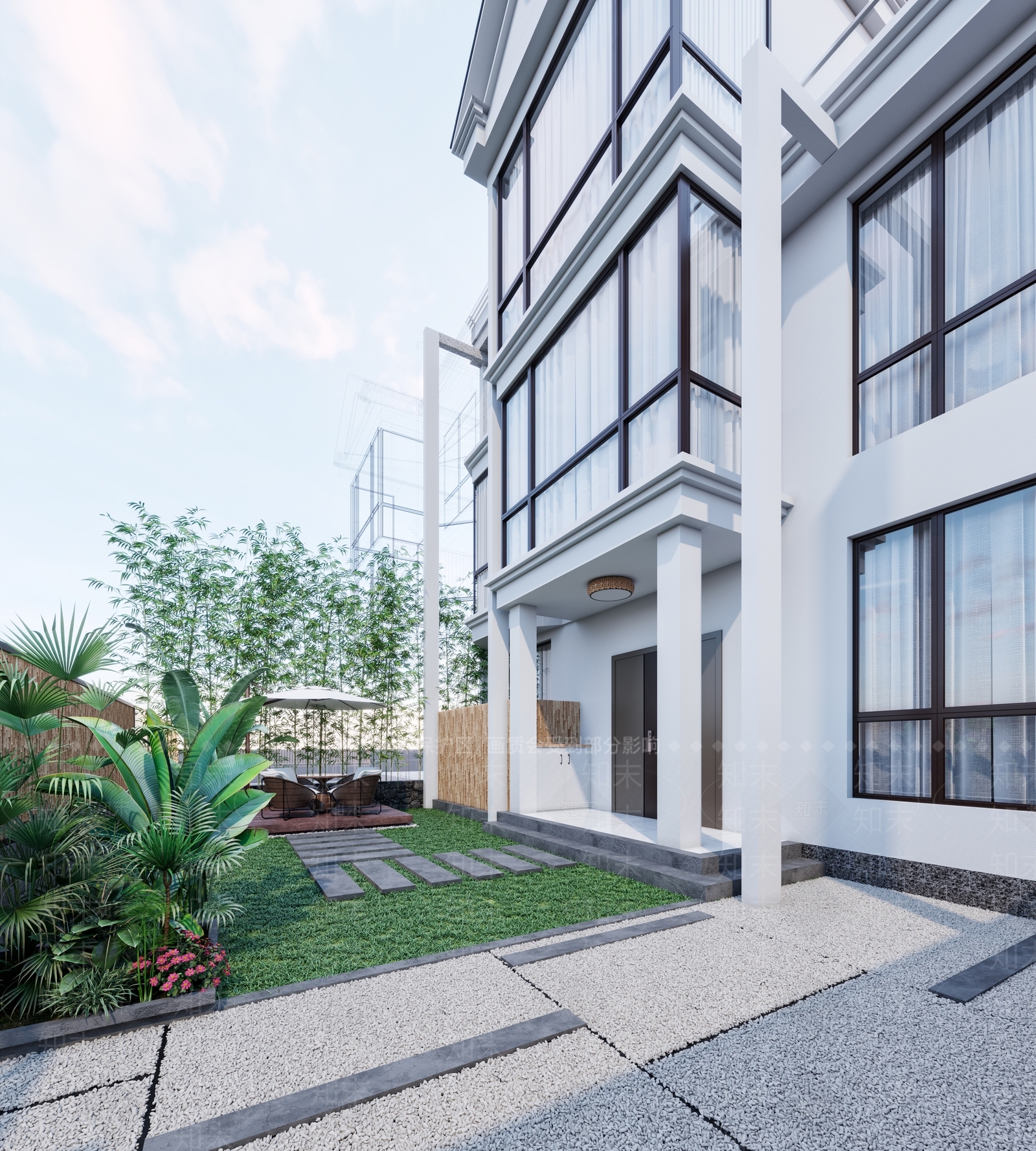 新中式民宿外观3D模型下载【ID:1113983705】