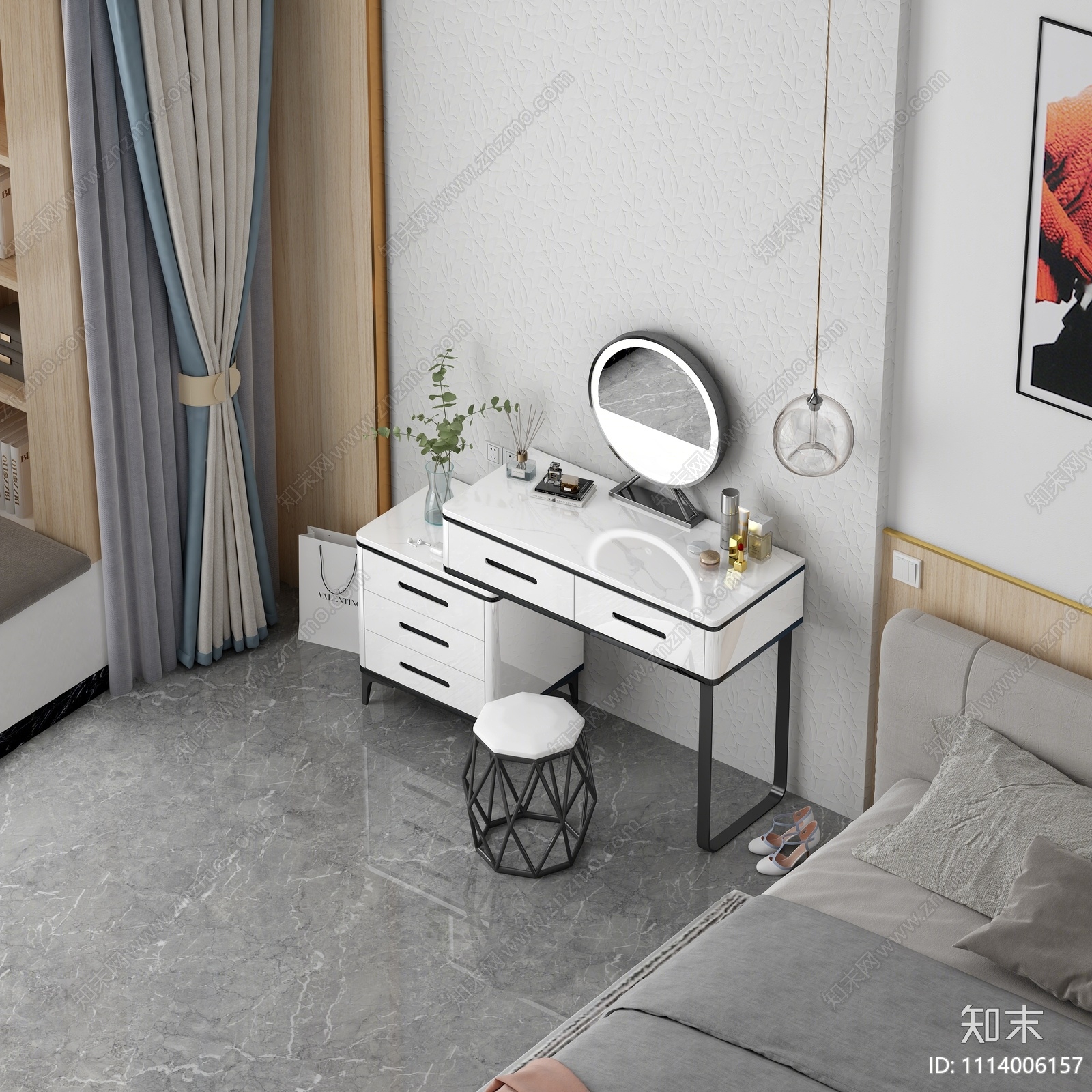 现代妆台妆椅组合3D模型下载【ID:1114006157】