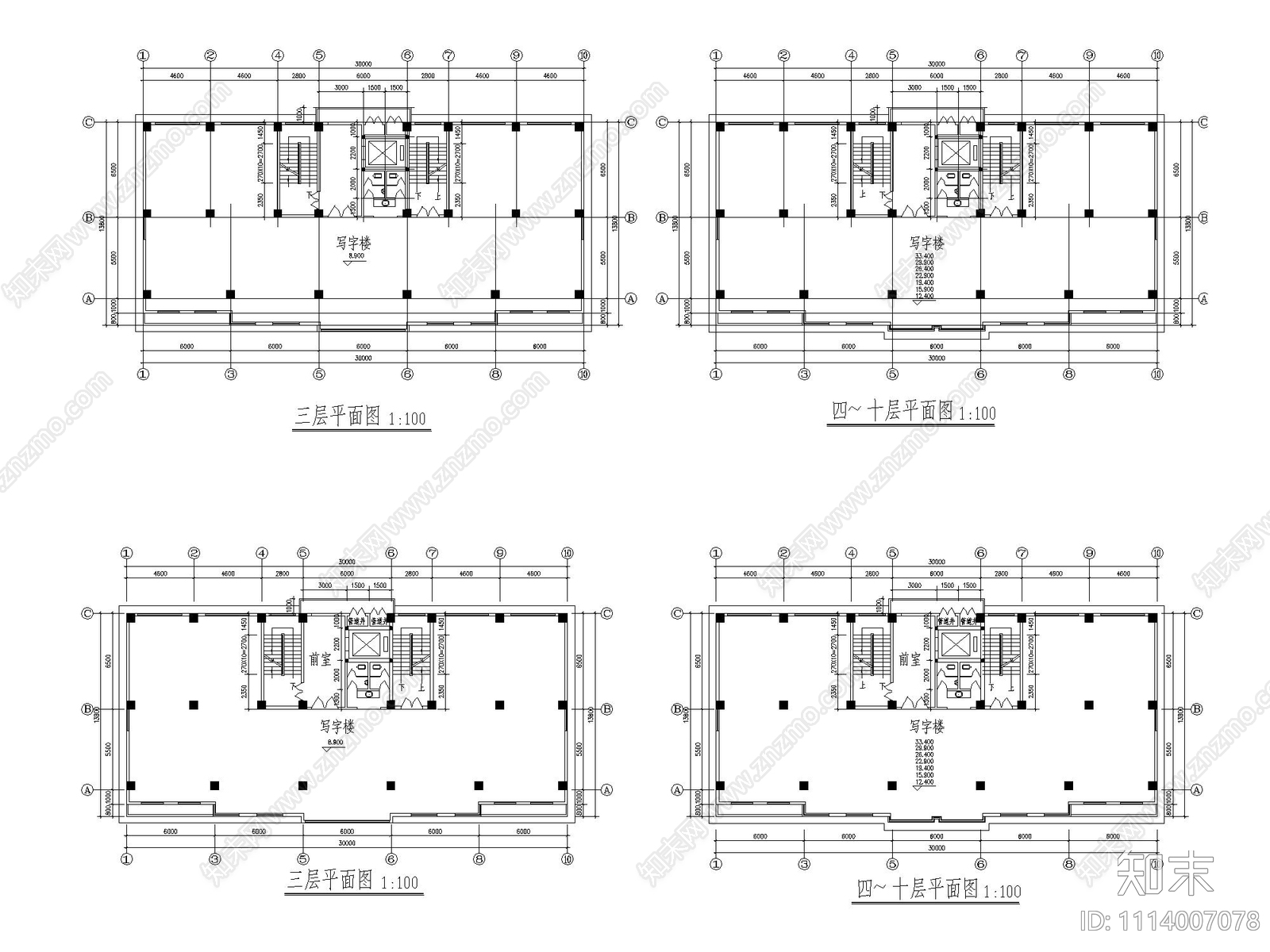 办公楼方案施工图cad施工图下载【ID:1114007078】