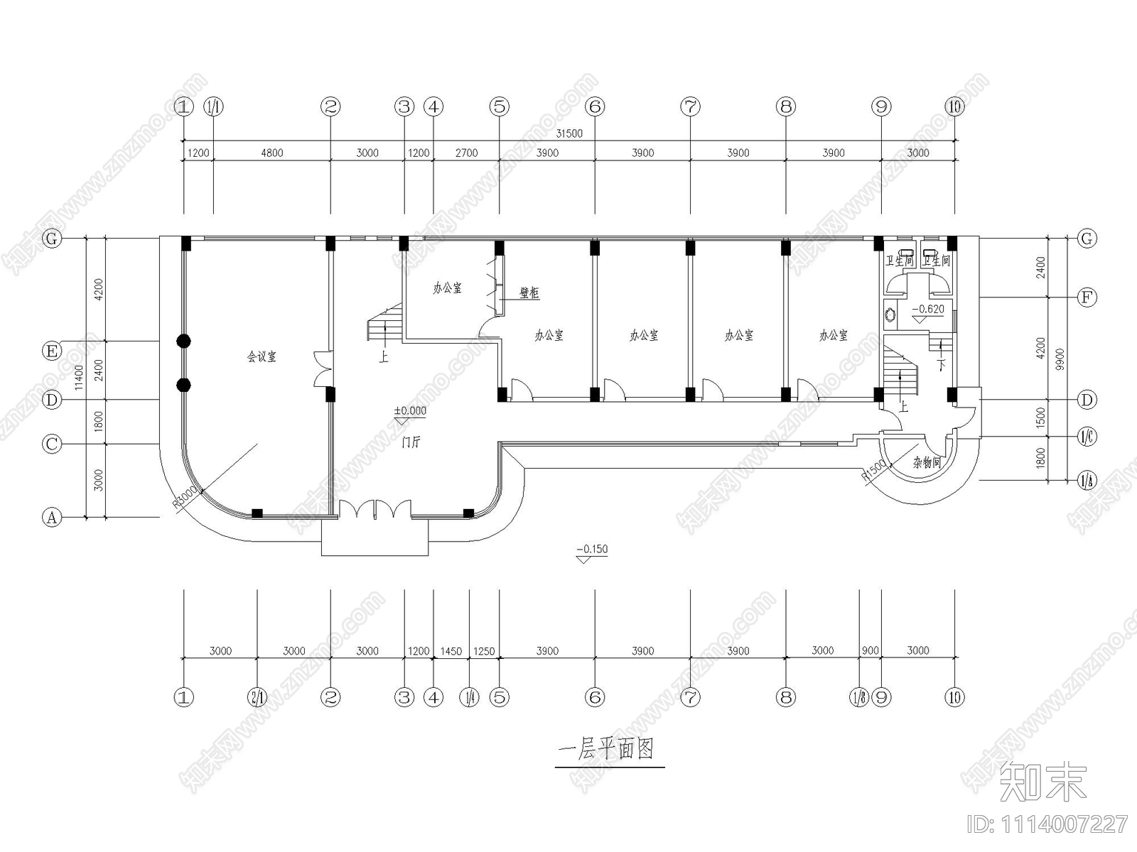 八层办公楼方案施工图cad施工图下载【ID:1114007227】