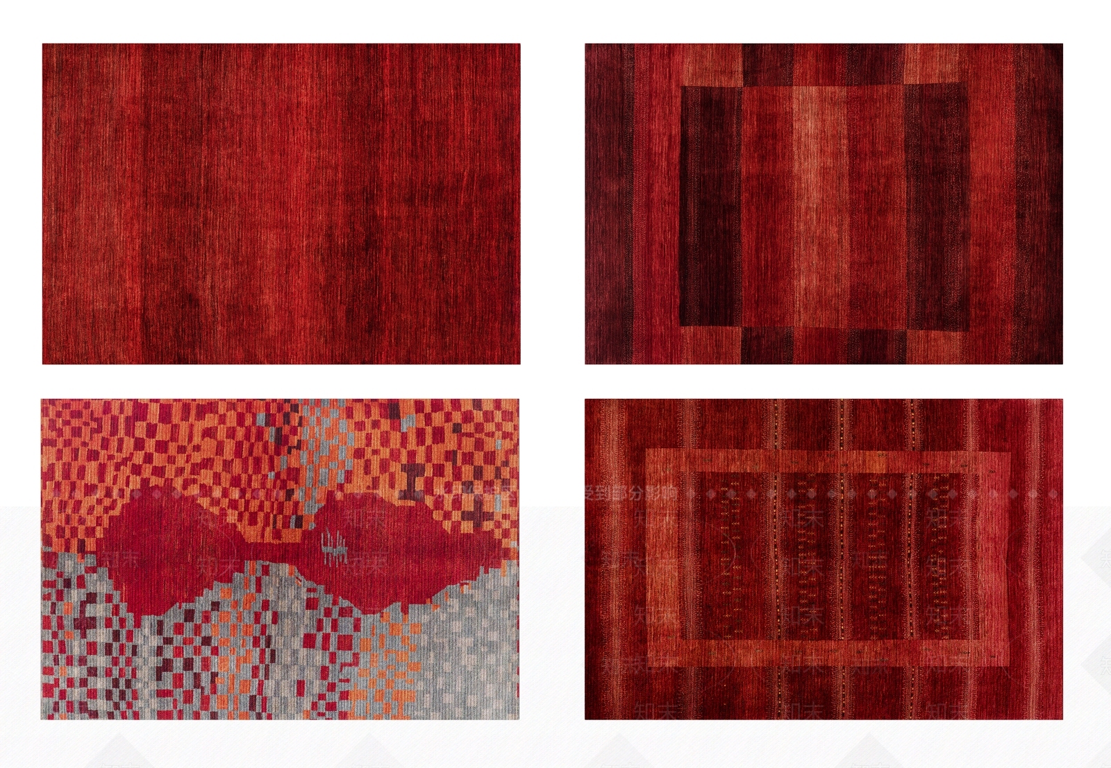 现代红色抽象图案地毯组合3D模型下载【ID:1114008530】