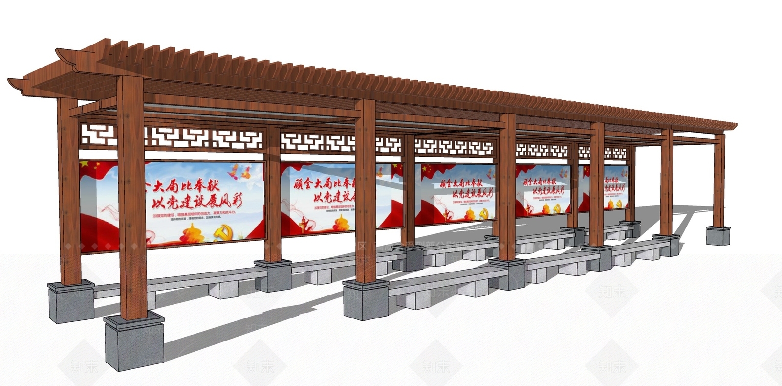 新中式文化宣传长廊SU模型下载【ID:1114019307】