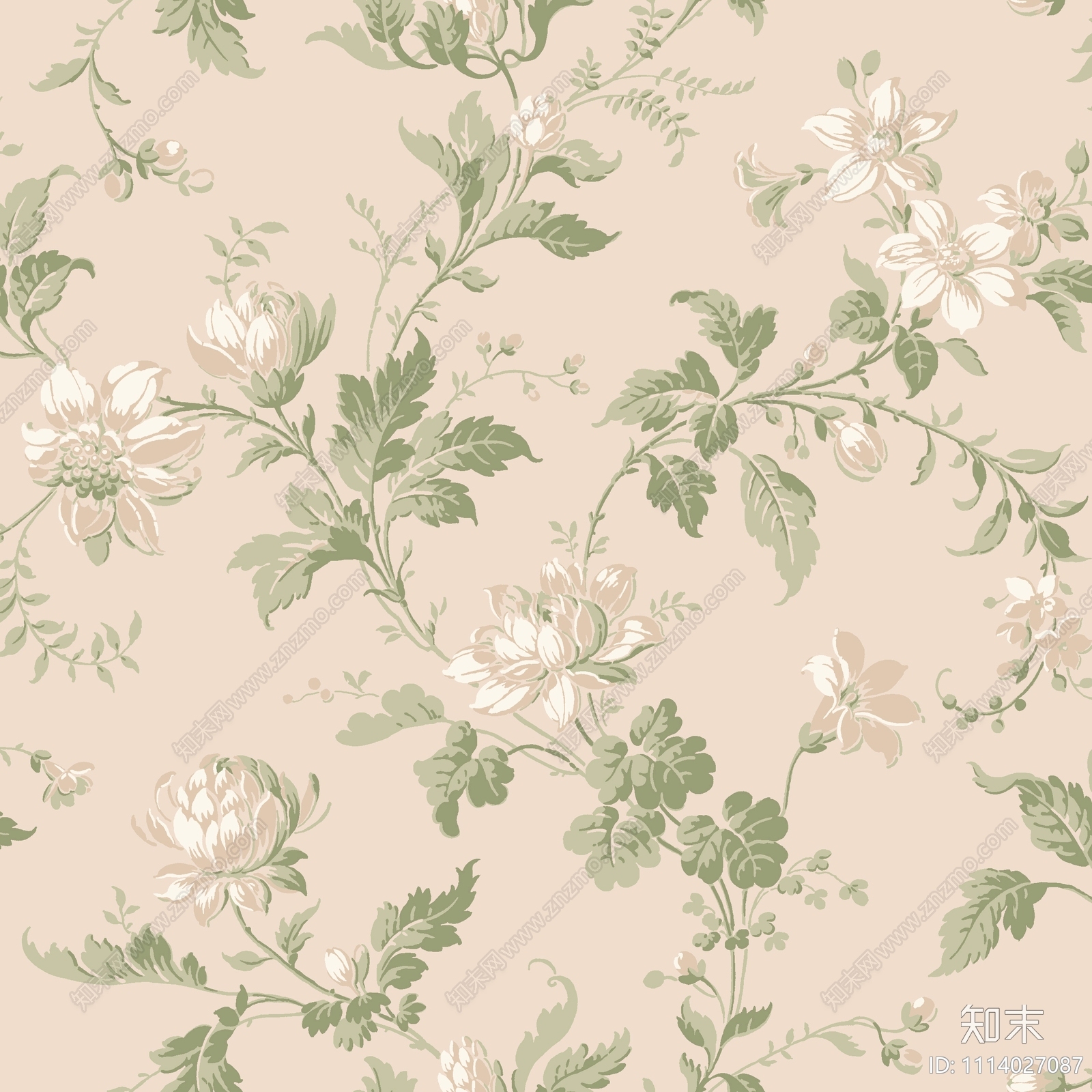 粉色植物花卉印花壁纸贴图下载【ID:1114027087】