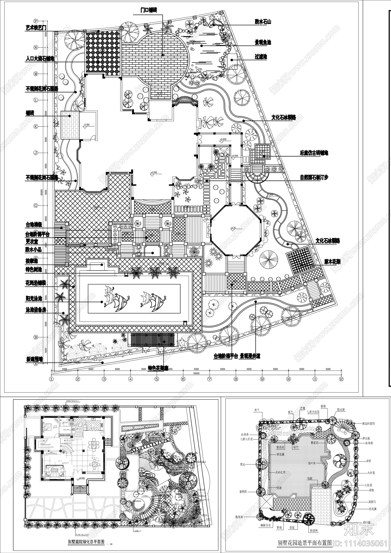 别墅花园庭院景观设计施工图cad施工图下载【ID:1114036061】