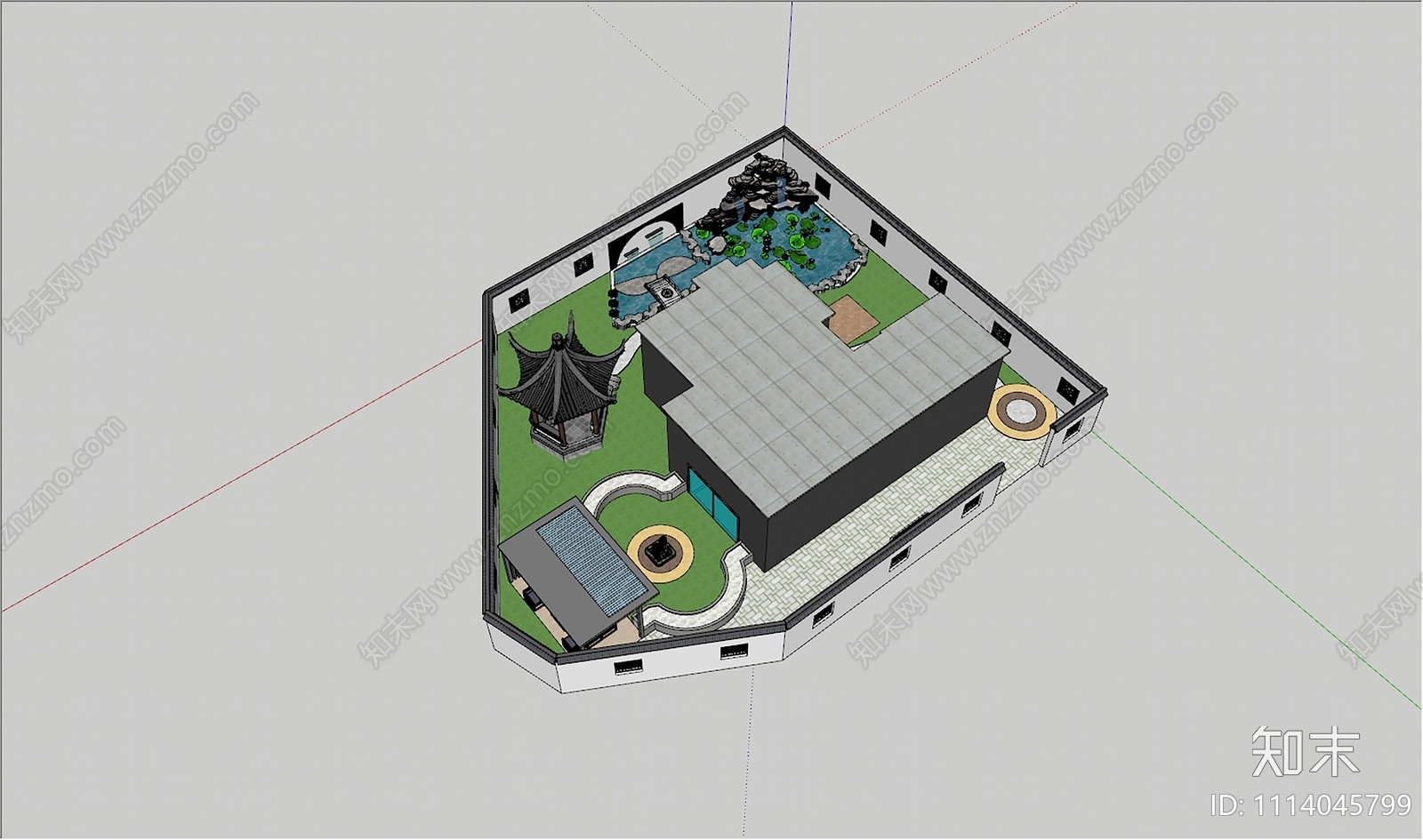 新中式庭院花园SU模型下载【ID:1114045799】