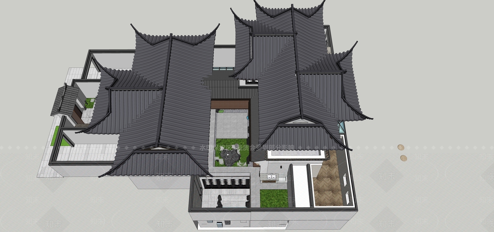 中式古建筑SU模型下载【ID:1114055583】