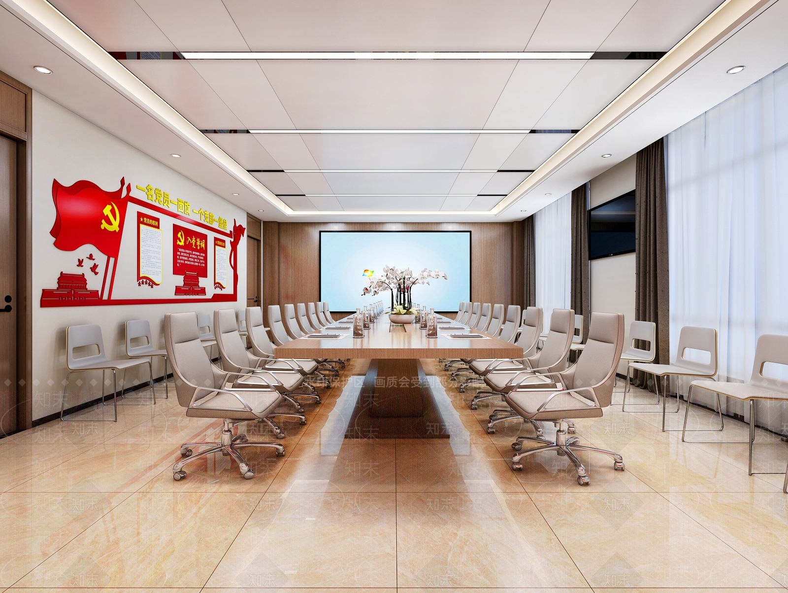 现代党建会议室3D模型下载【ID:1114063129】