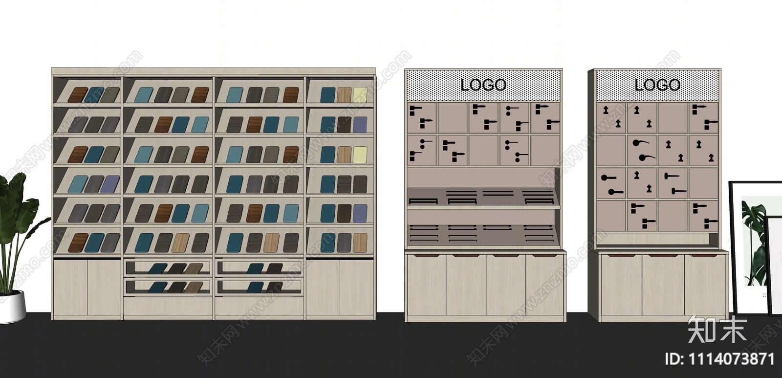 现代五金样块色板展示柜SU模型下载【ID:1114073871】