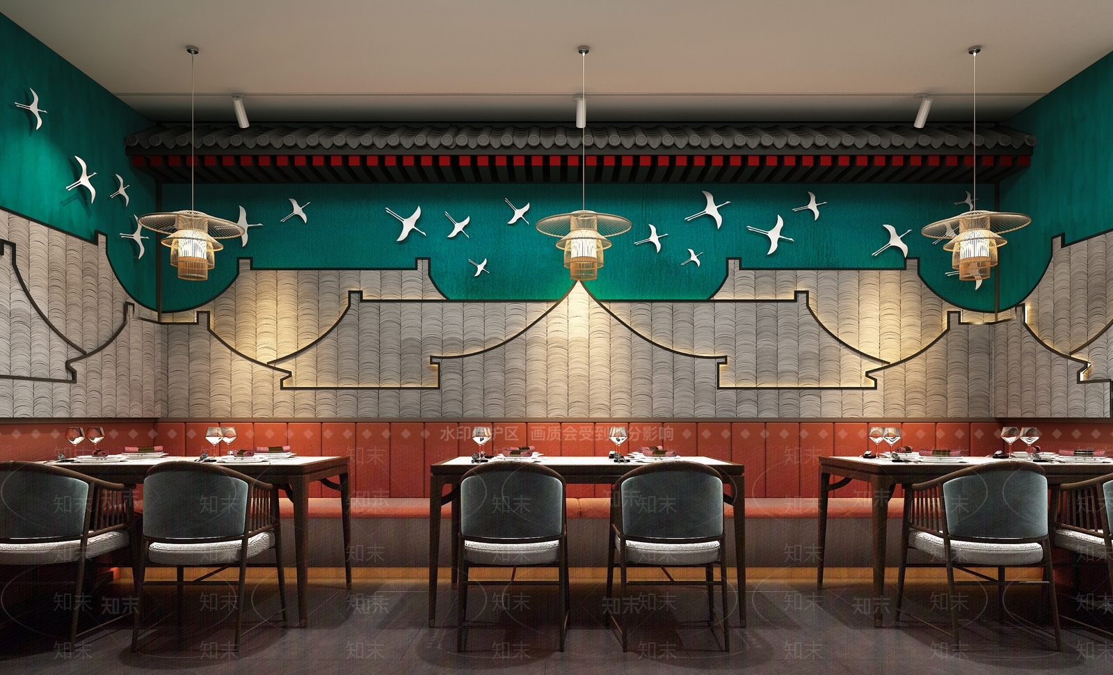 新中式中餐厅卡座餐桌3D模型下载【ID:1114074448】