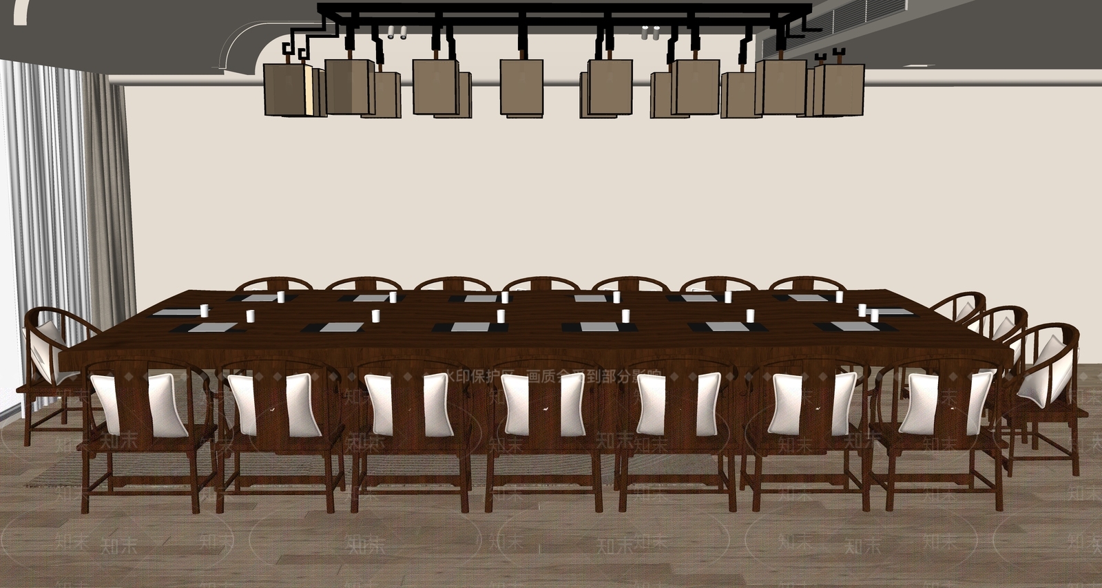 新中式会议桌椅SU模型下载【ID:1114099777】
