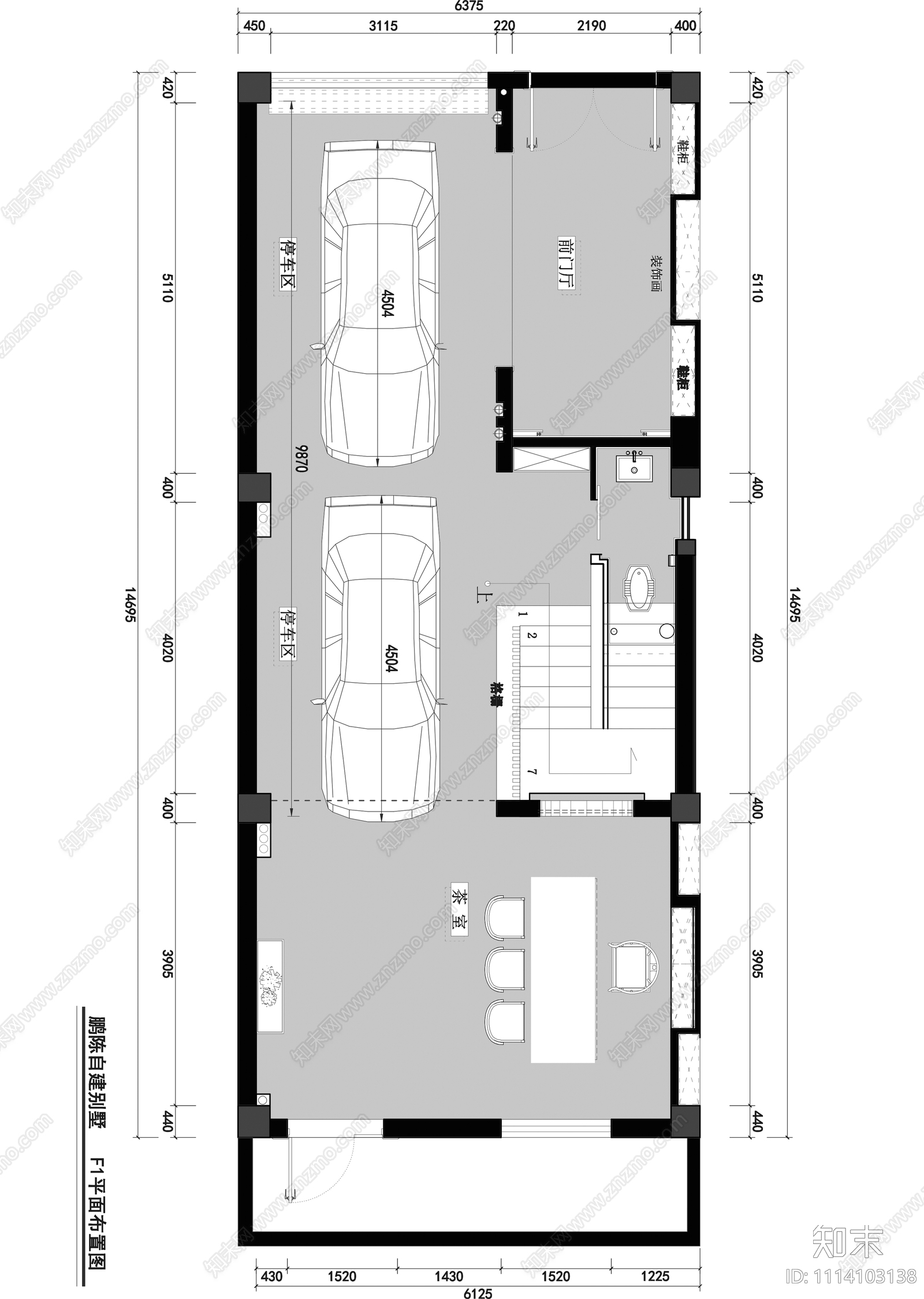 别墅平面施工图cad施工图下载【ID:1114103138】