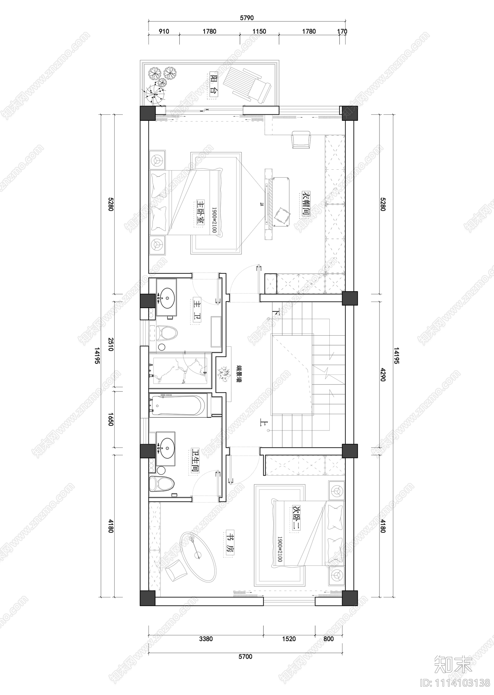 别墅平面施工图cad施工图下载【ID:1114103138】