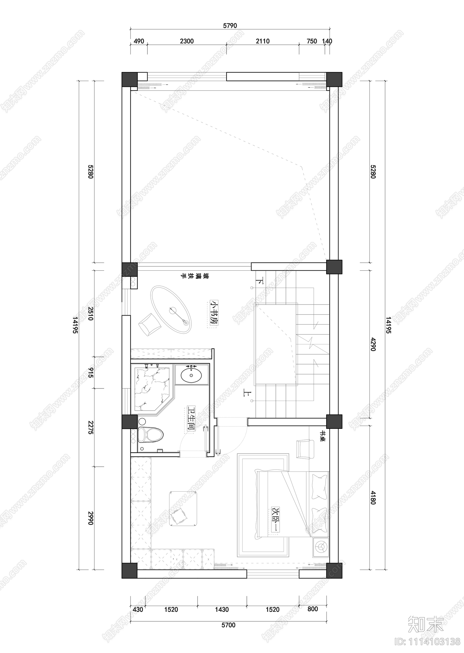 别墅平面施工图cad施工图下载【ID:1114103138】