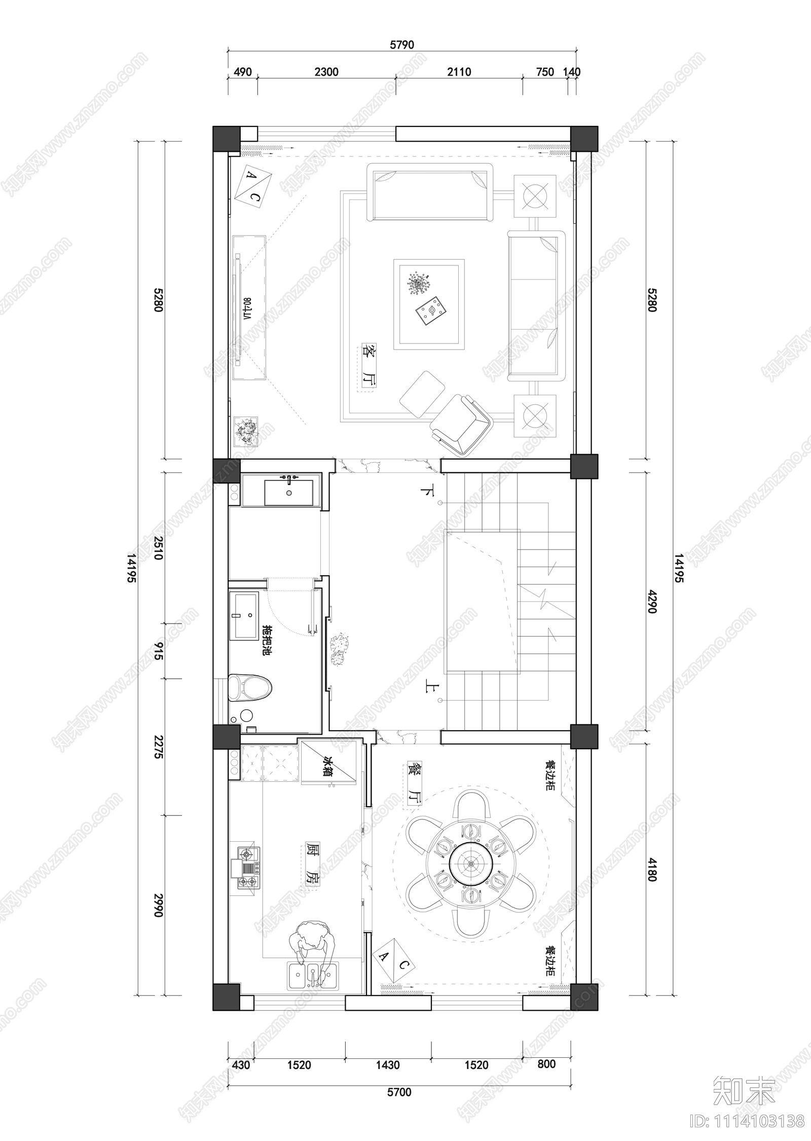 别墅平面施工图cad施工图下载【ID:1114103138】