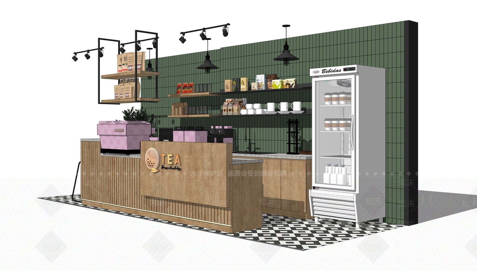 现代奶茶吧台SU模型下载【ID:1114106238】