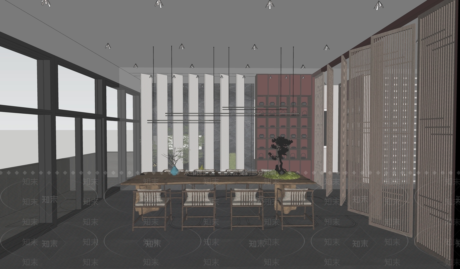 新中式茶室SU模型下载【ID:1114110969】