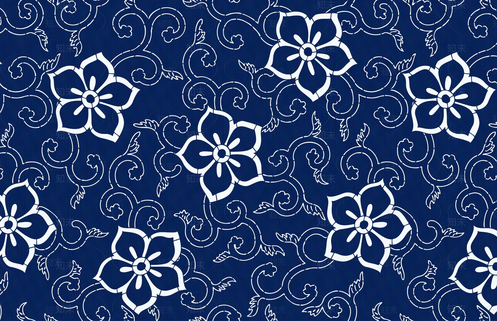 蓝色扎染植物印花壁纸贴图下载【ID:1114114488】