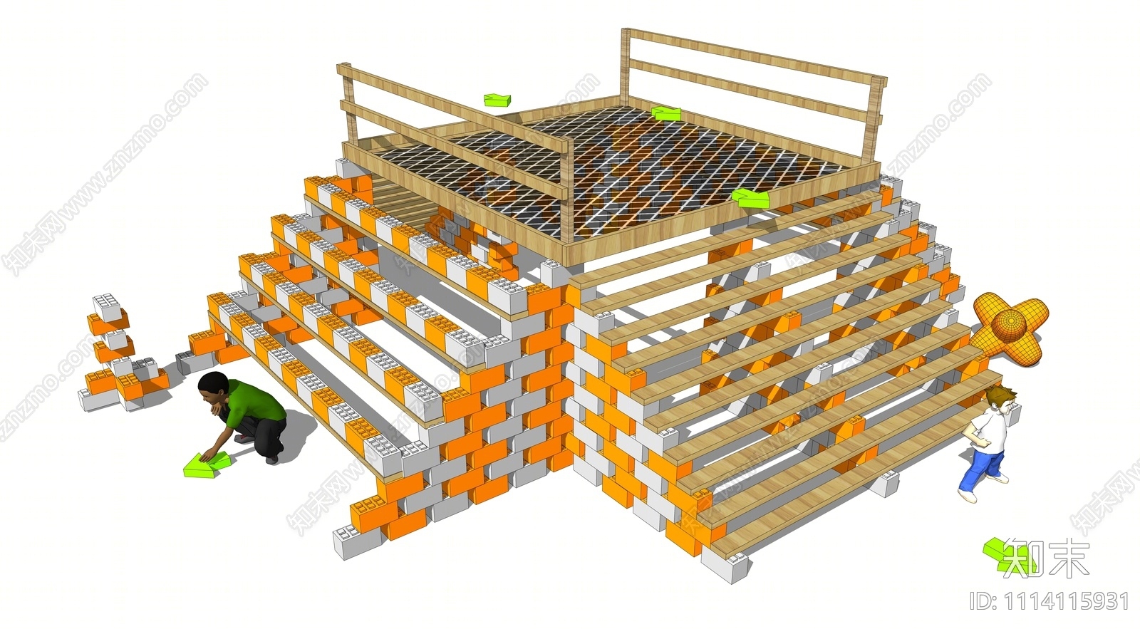 现代儿童积木阶梯器材SU模型下载【ID:1114115931】