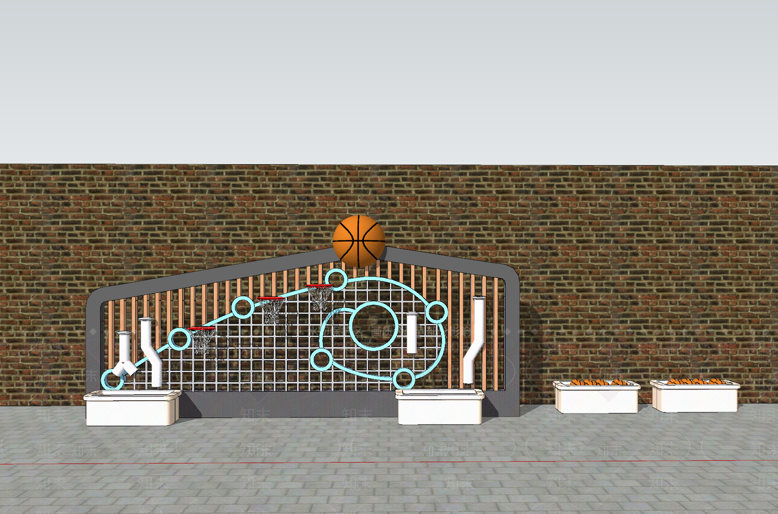 现代幼儿园景墙围墙SU模型下载【ID:1114119904】