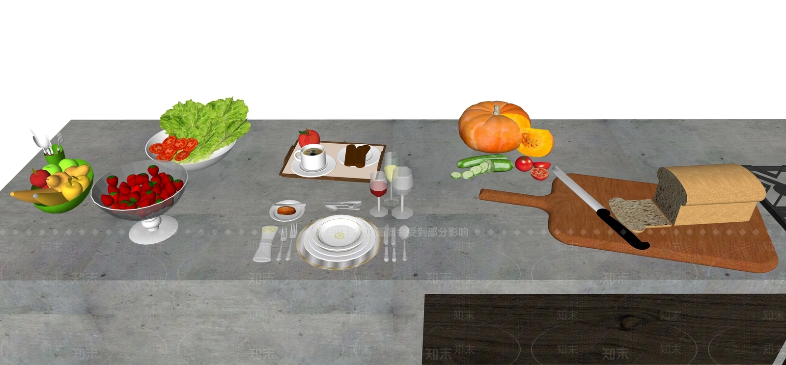 现代厨房用品组合SU模型下载【ID:1114127679】