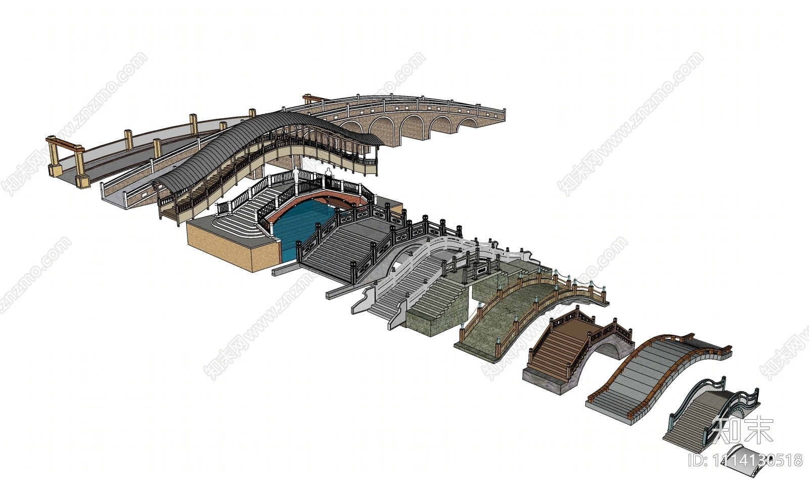 中式景观桥SU模型下载【ID:1114130518】