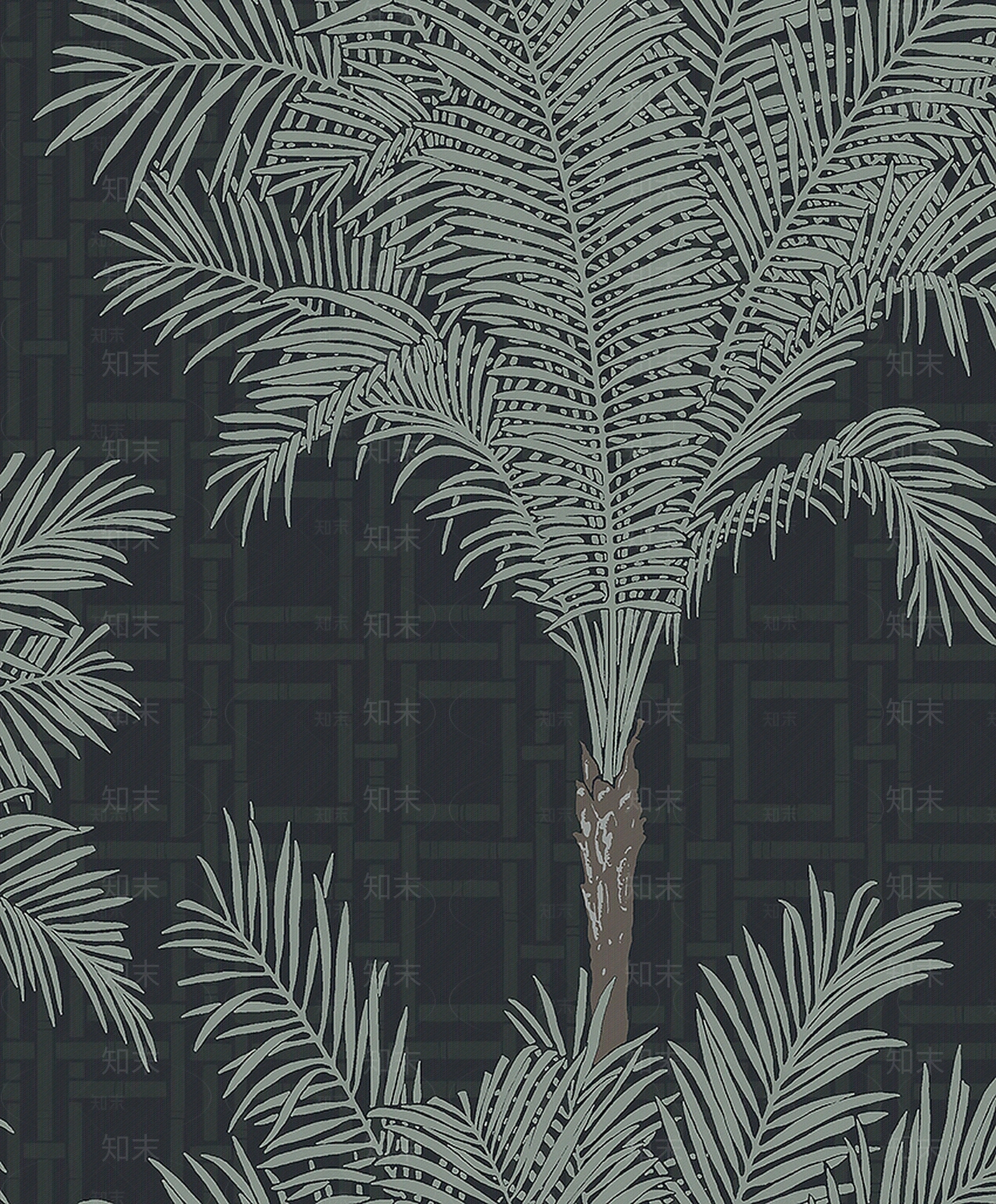 深色几何纹植物印花壁纸贴图下载【ID:1114130453】