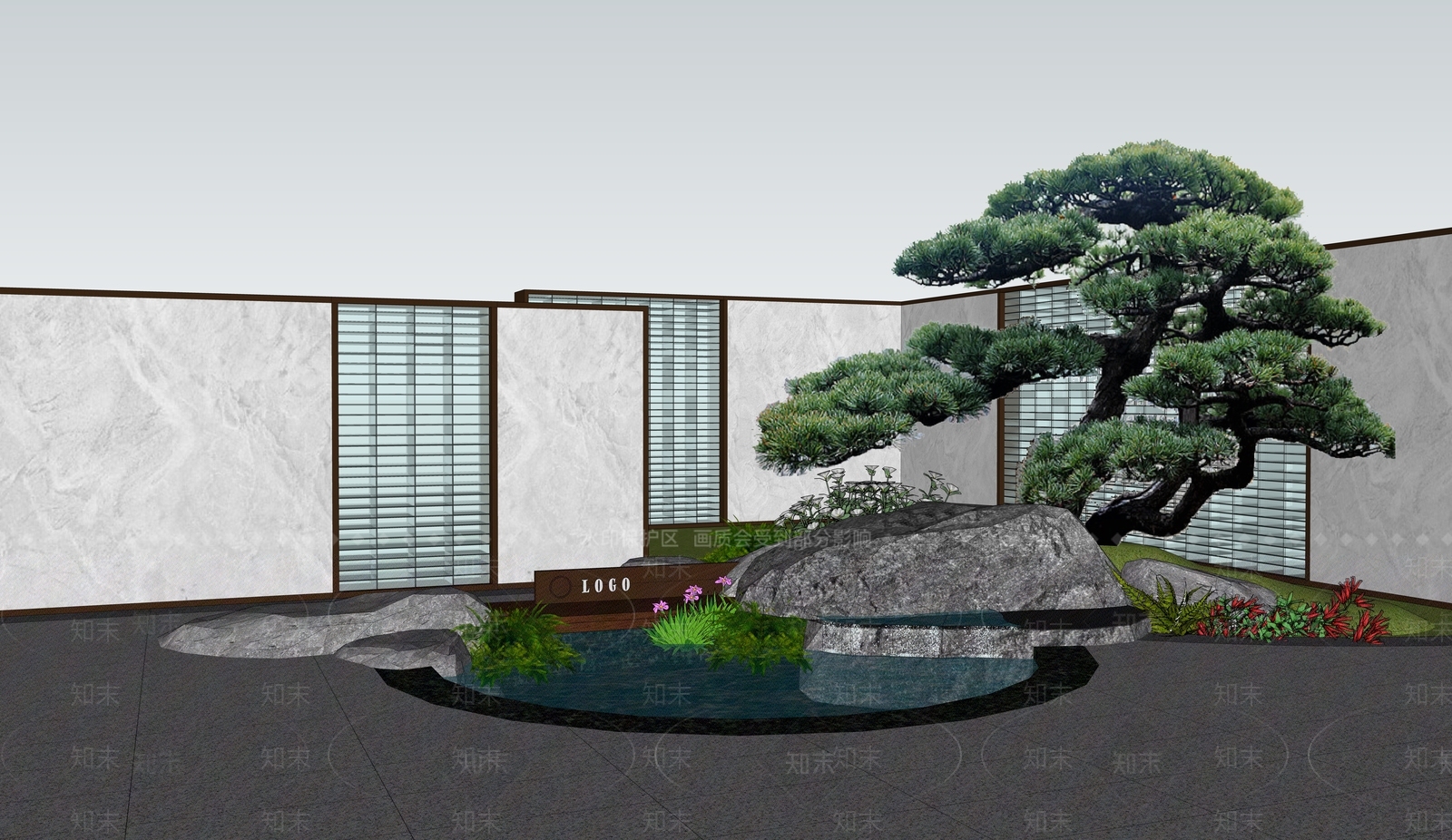 新中式庭院小品SU模型下载【ID:1114140003】