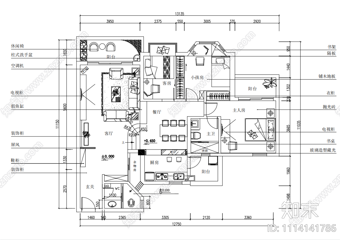 现代简约别墅平面方案cad施工图下载【ID:1114141786】