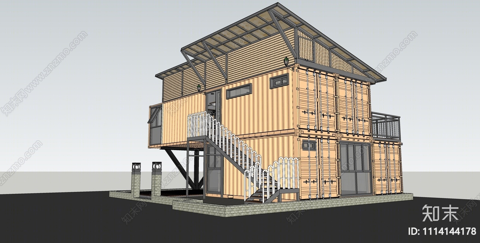 现代集装箱住宅SU模型下载【ID:1114144178】