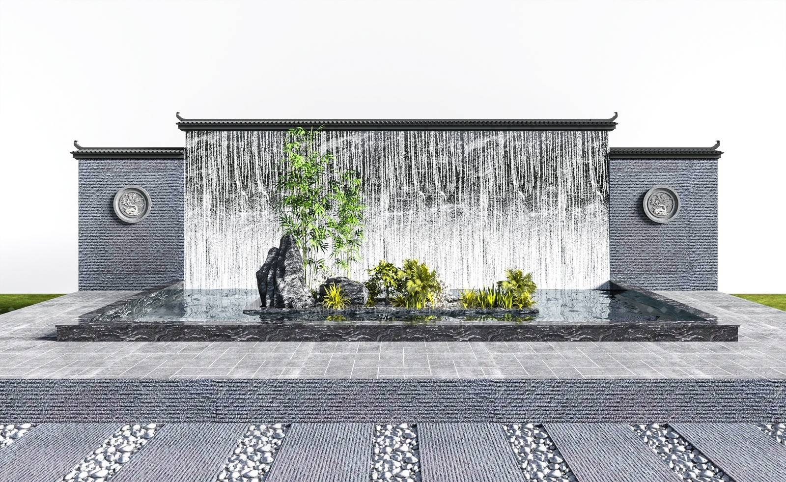 新中式流水水景3D模型下载【ID:1114146609】
