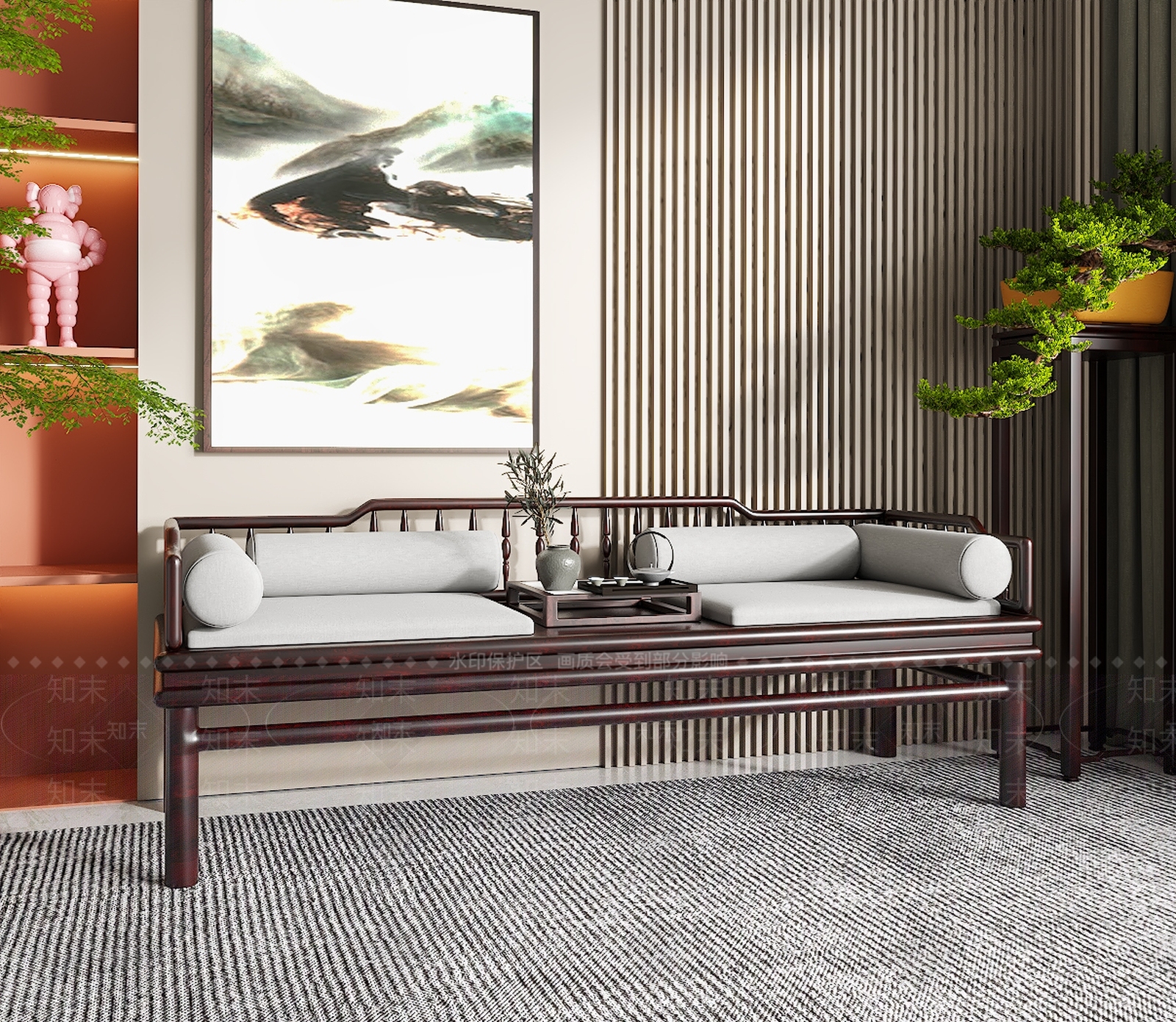 新中式罗汉床3D模型下载【ID:1114147482】