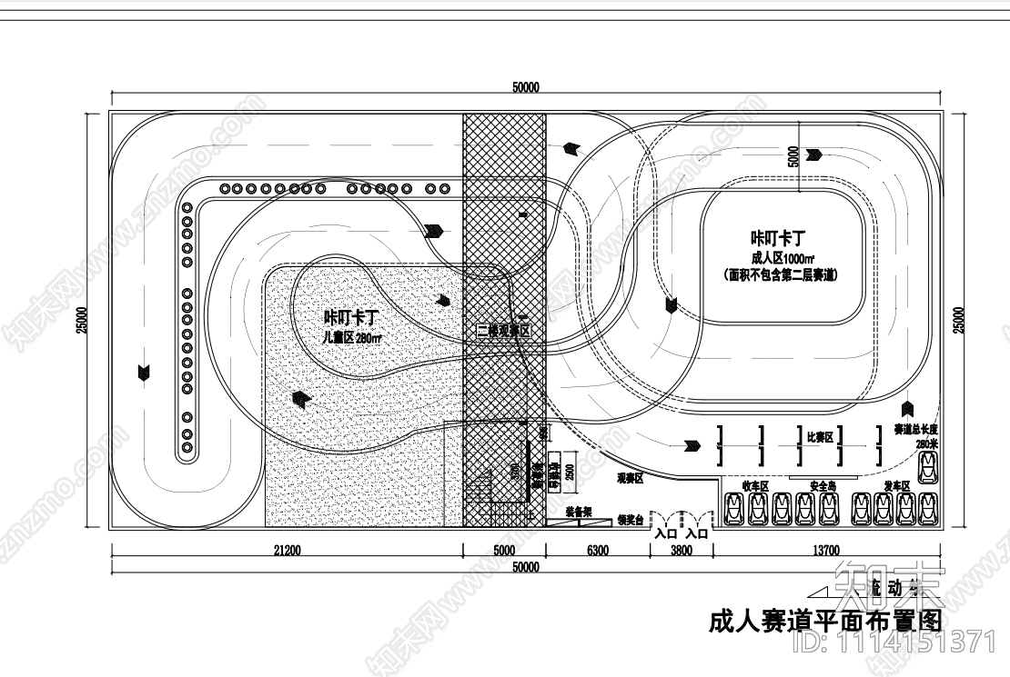 工业风卡丁车店赛车跑道cad施工图下载【ID:1114151371】