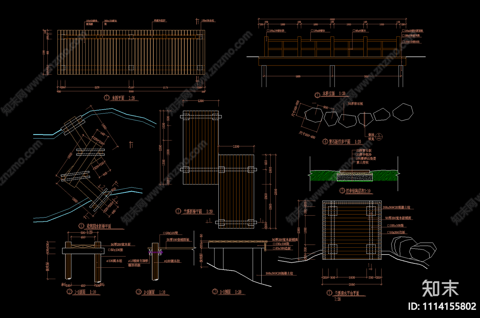 景观桥施工图cad施工图下载【ID:1114155802】