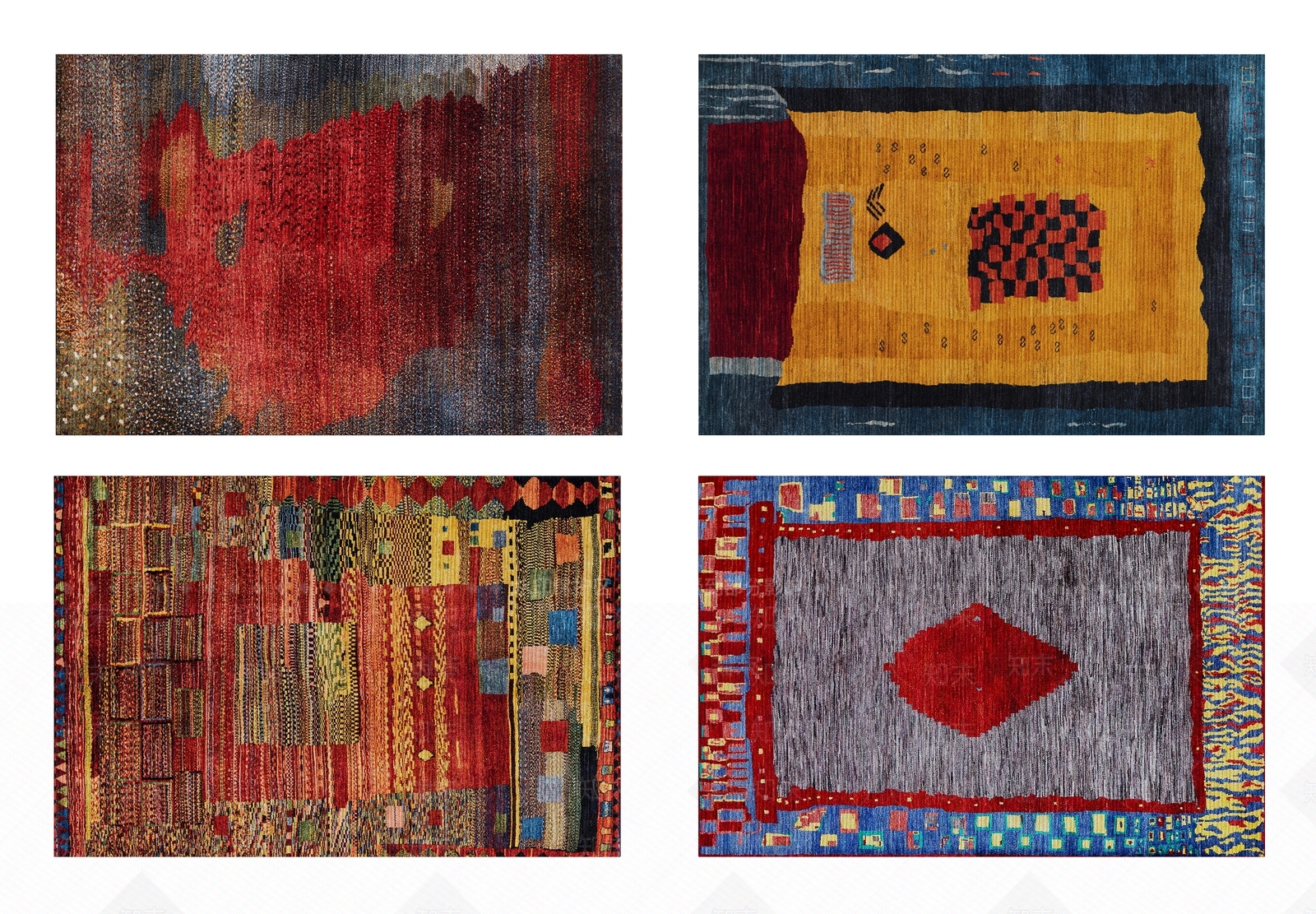 现代红黄蓝色抽象民族图案地毯组合3D模型下载【ID:1114156124】