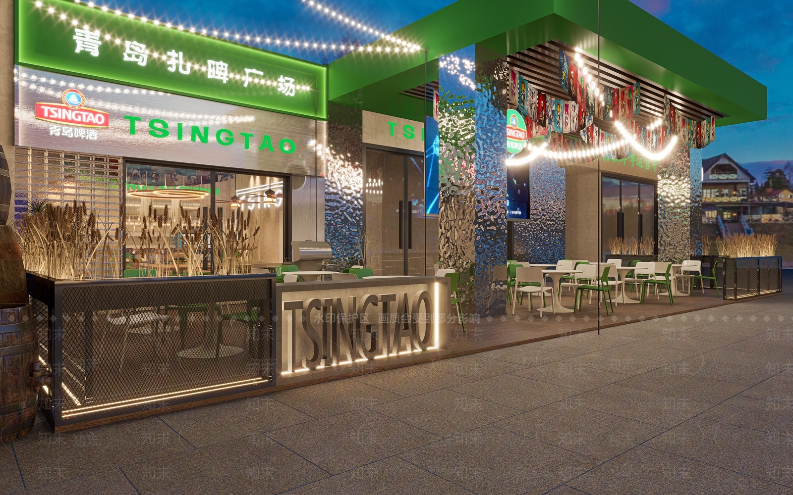 现代复古青岛啤酒清吧3D模型下载【ID:1114185553】