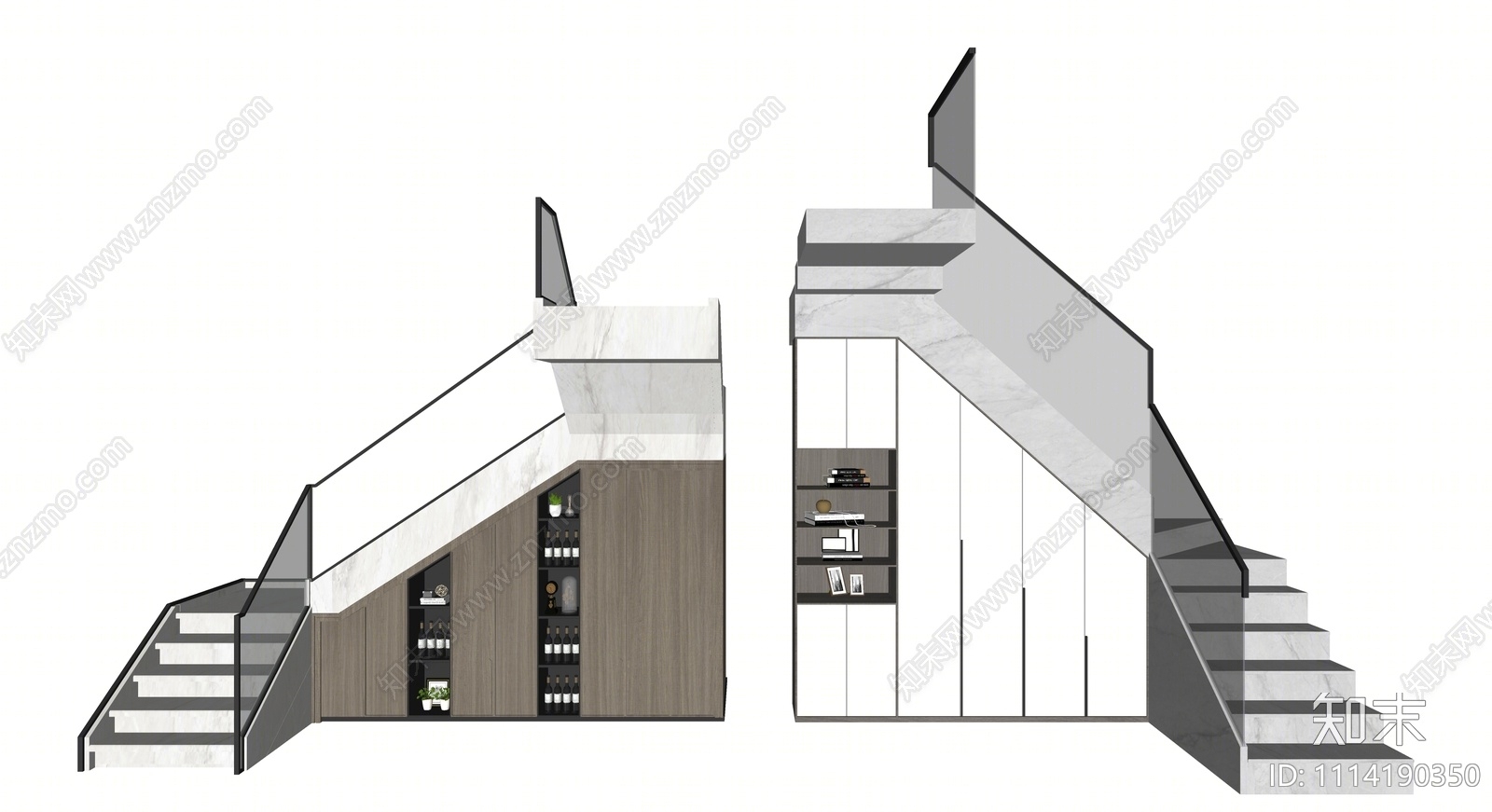 现代楼梯储物柜SU模型下载【ID:1114190350】