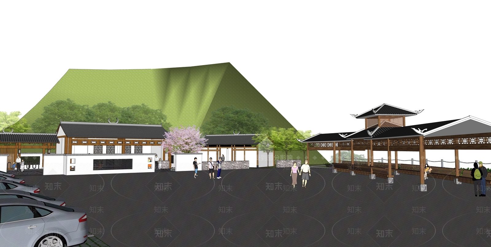 新中式驿站SU模型下载【ID:1114192640】