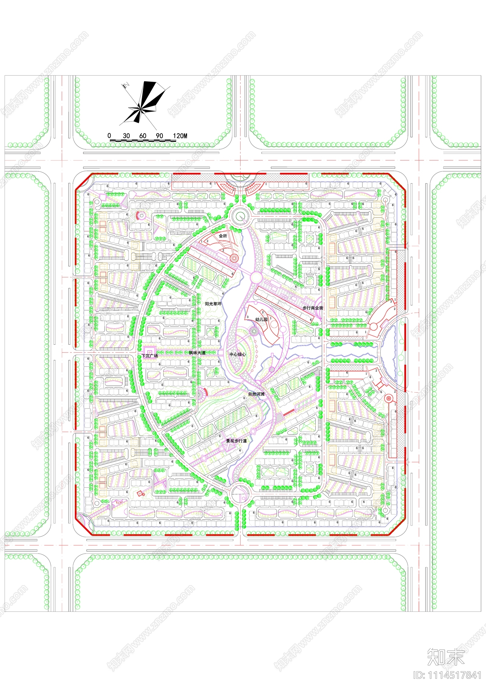 小区规划总平面图cad施工图下载【ID:1114517841】