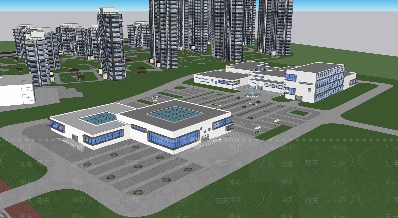现代医疗建筑SU模型下载【ID:1114213541】