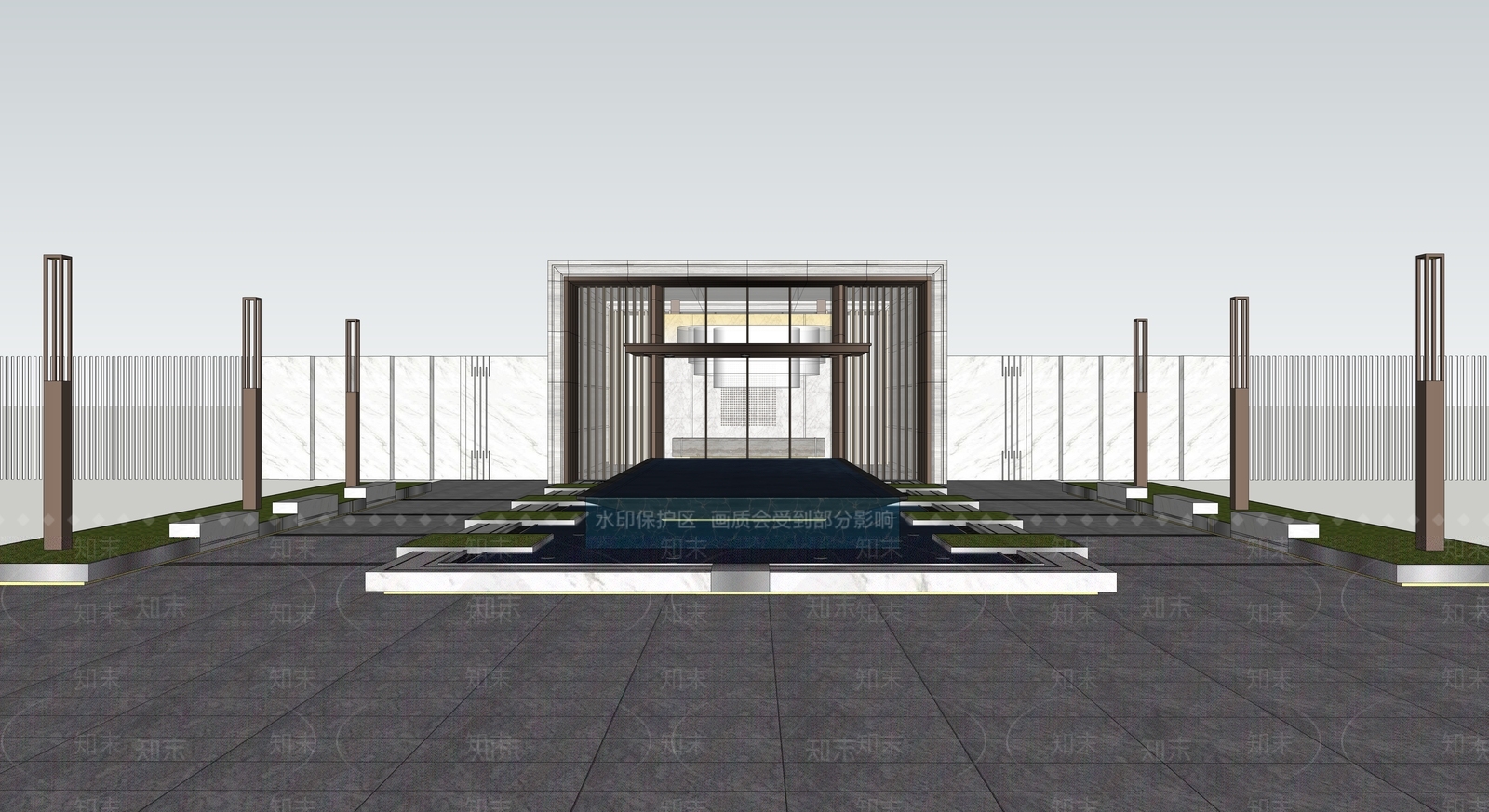 现代居住区水景SU模型下载【ID:1114227441】