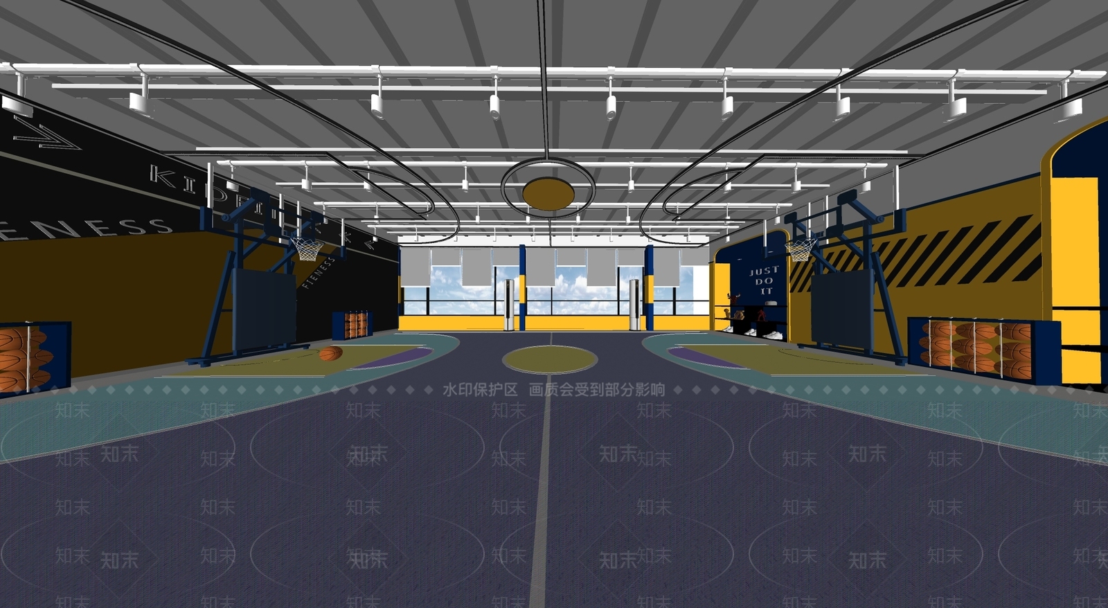 现代学校室内篮球馆SU模型下载【ID:1114235363】