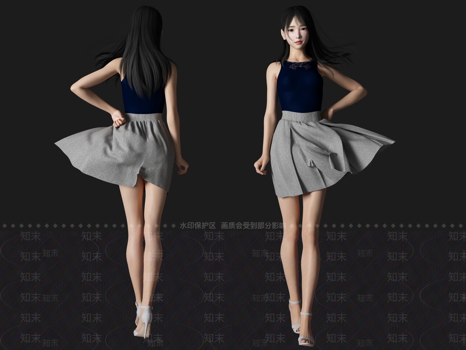 现代穿裙子女人SU模型下载【ID:1114235702】