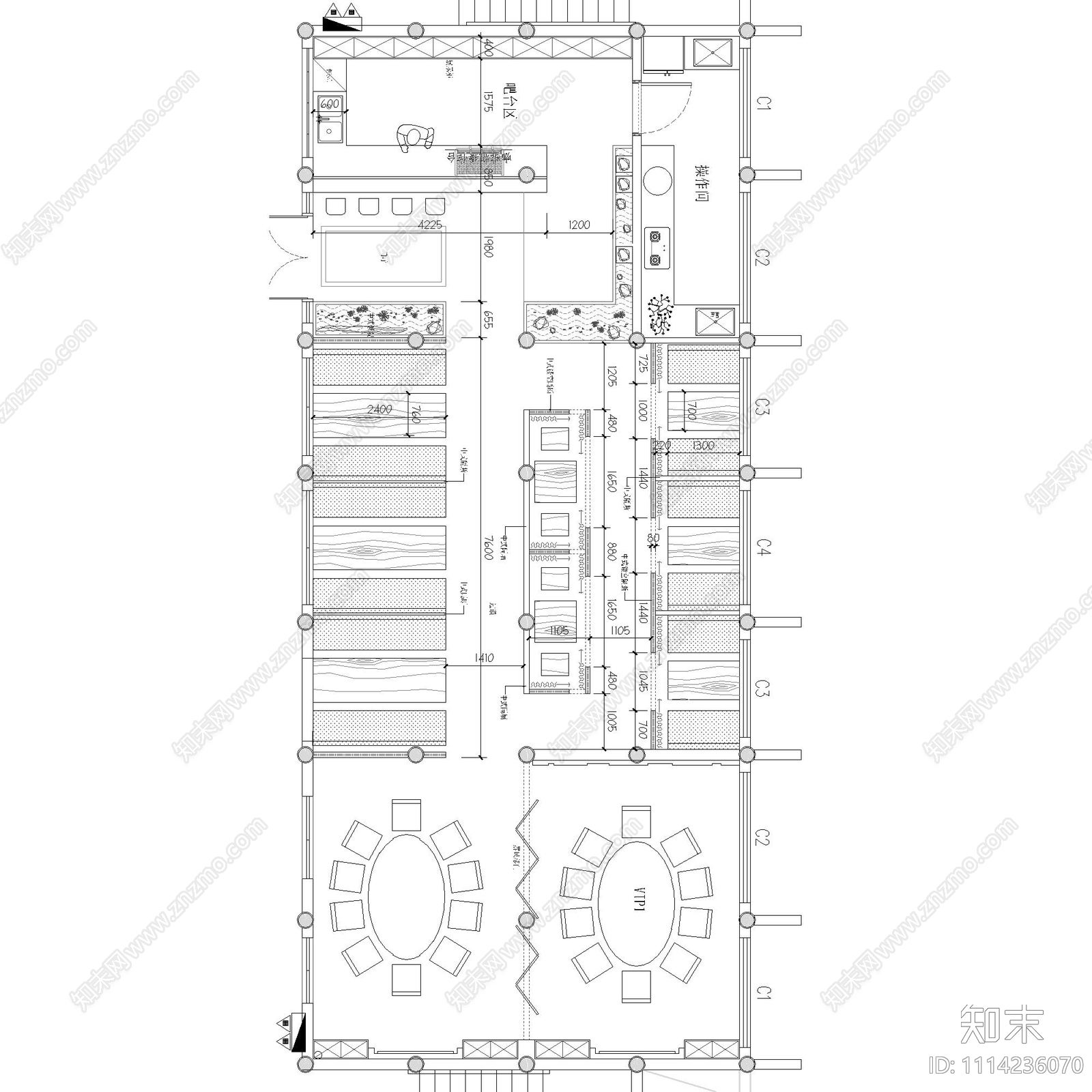 中式茶室平面布置图cad施工图下载【ID:1114236070】