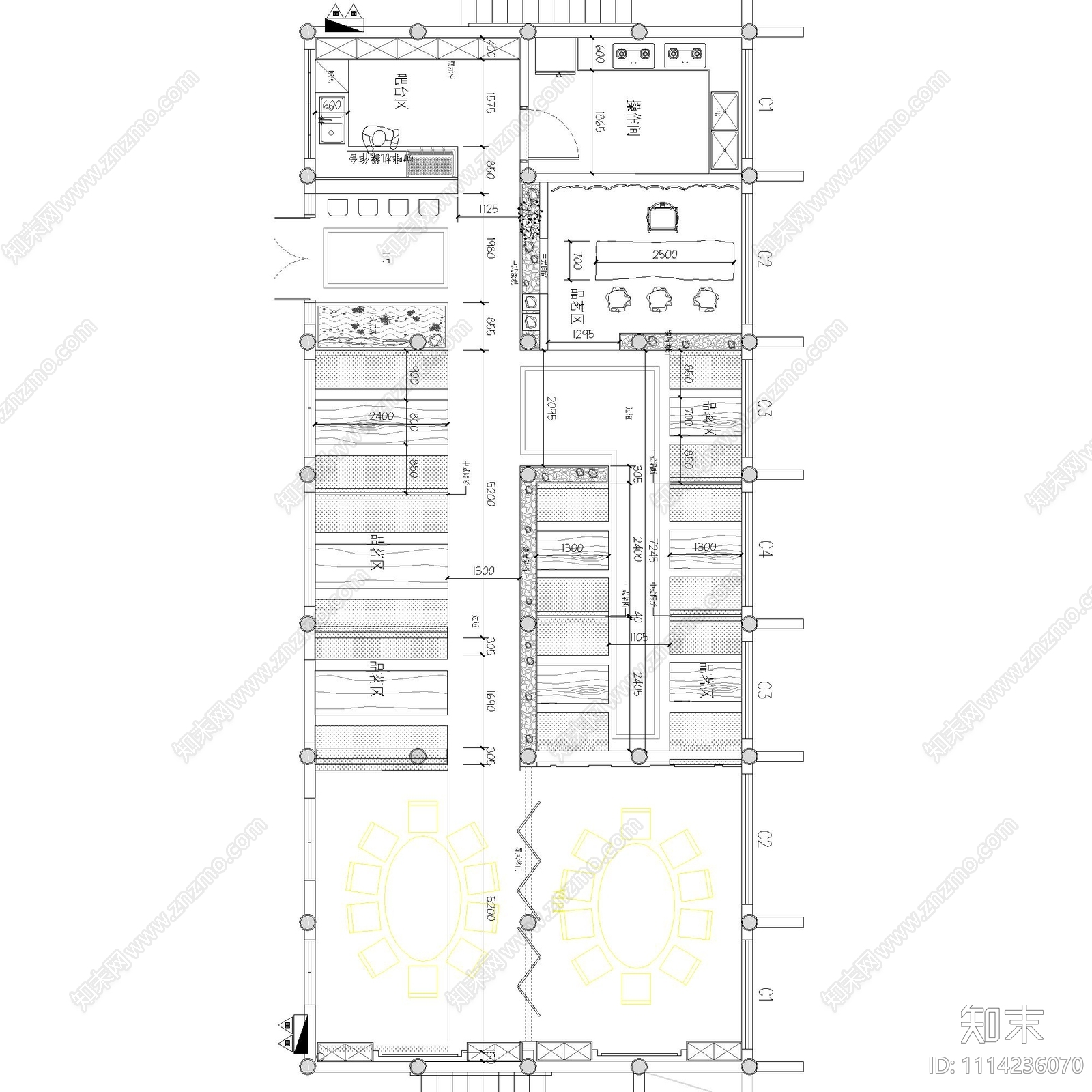 中式茶室平面布置图cad施工图下载【ID:1114236070】