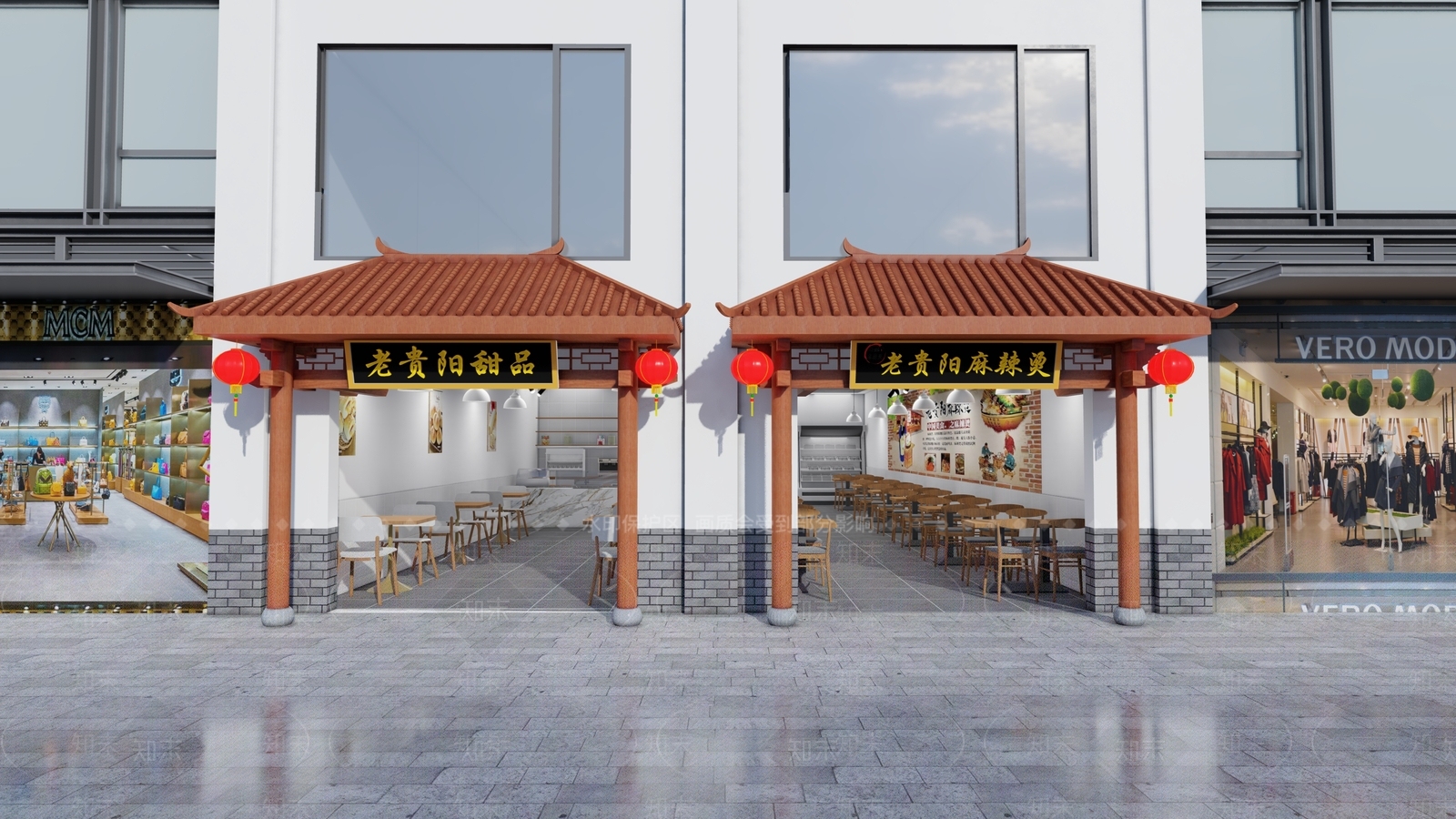 新中式奶茶店麻辣烫门头SU模型下载【ID:1114236158】