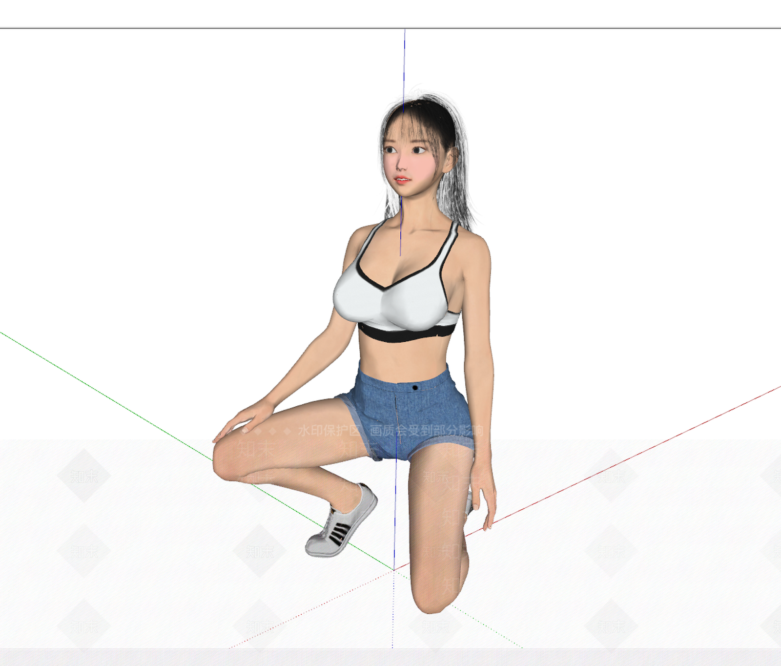 现代蹲姿美女SU模型下载【ID:1114237295】