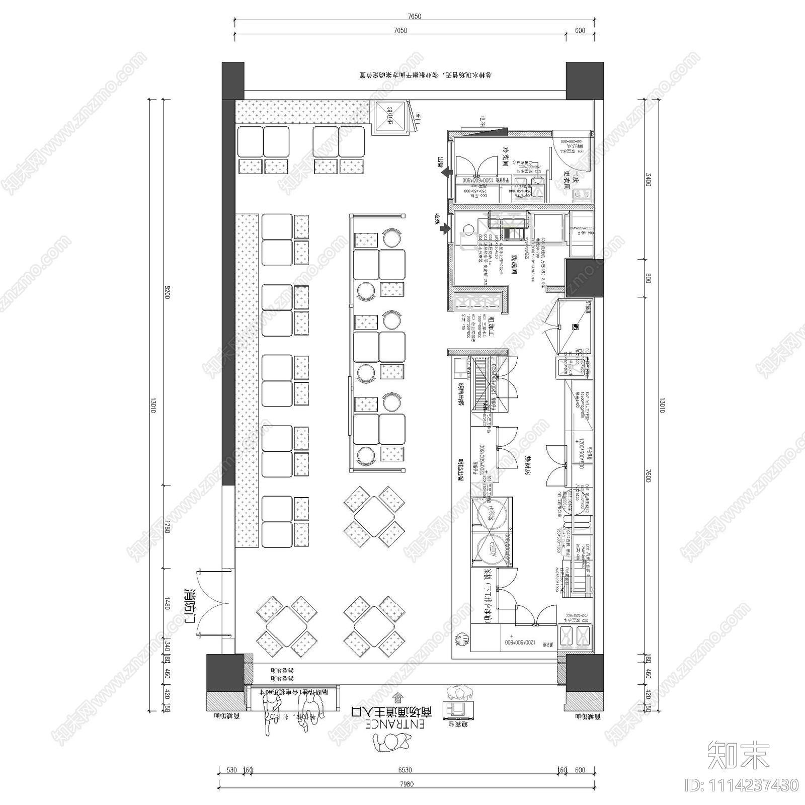 面馆平面布置图cad施工图下载【ID:1114237430】