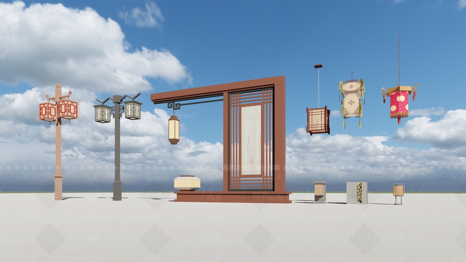 中式灯具组合SU模型下载【ID:1114254085】