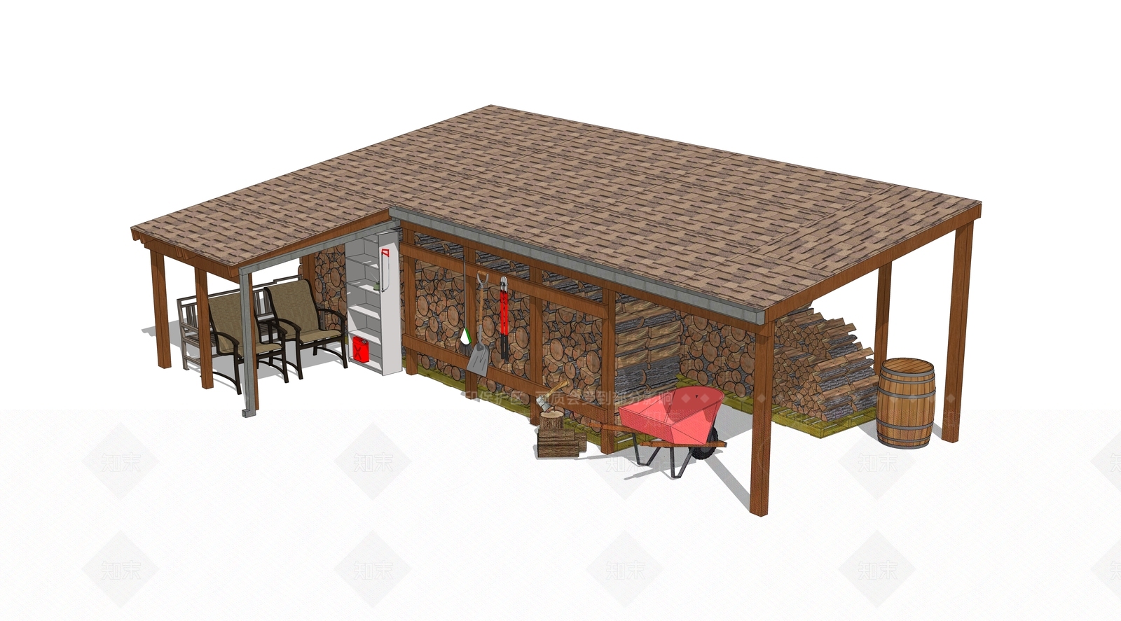 现代乡村柴房建筑SU模型下载【ID:1114259236】